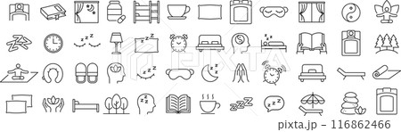 ベクターの睡眠に関する線画アイコンセット ベクターの睡眠に関する線画アイコンセット 116862466