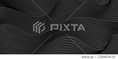 Black abstract background design. Modern wavy line pattern. Vector illustration 116862618