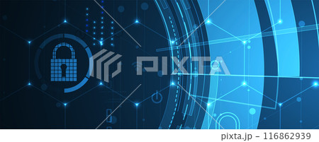 Cyber security and information or network protection. Future cyber technology web services for business and internet project. Vector art. 116862939