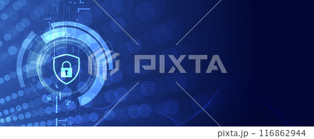 Cyber security and information or network protection. Future cyber technology web services for business and internet project. Vector art. 116862944