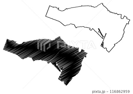 Beverwijk municipality (Kingdom of the Netherlands, Holland, North Holland or Noord-Holland province) map vector illustration, scribble sketch map 116862959