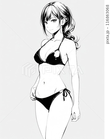 黒いビキニの水着の女性のイラスト素材 [116863068] - PIXTA