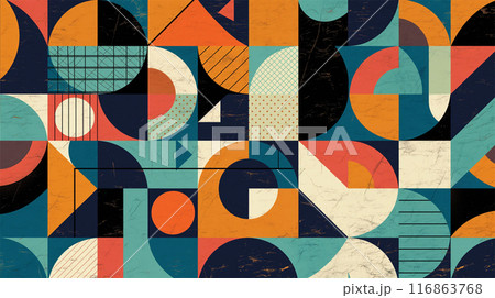 1960年代スタイル　レトロな幾何学模様のカラフルアート 116863768