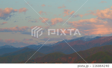 Mountain With Pink And Purple Clouds. Beautiful Sunset At The View Point. Timelapse. 116864240