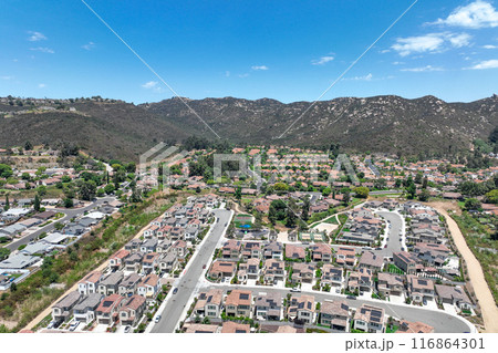 Aerial view of big houses community in Escondido, California 116864301