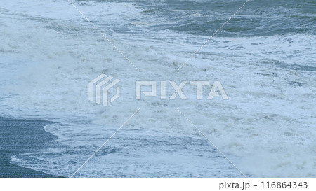 Vitality Of Blue Energy And Dark Water. Huge Sea Waves Crash Powerfully In Storm. Static. 116864343