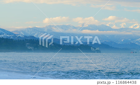 The Snow-Capped Peaks Of The Mountains Are Illuminated By The Bright Rising Sun. Georgia. 116864438