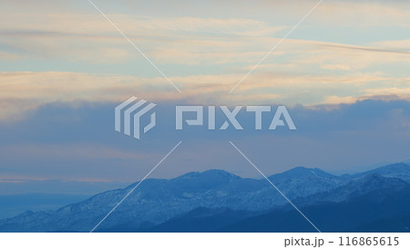 Beautiful Sunrise Over Mountains. Sun Gold Lighting Under Vibrant Colorful Morning Sky In Mountains. 116865615