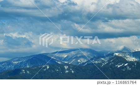 Beautiful View Of The Snow-Covered Spruce And Mountains. Blue Clear Sky. Timelapse. 116865764
