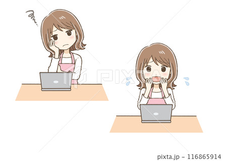 パソコン前で考えたり焦ったりしている女性 116865914