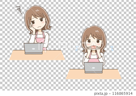 パソコン前で考えたり焦ったりしている女性 116865914