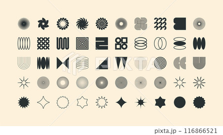 Brutalist geometric shapes, modern symbols. Simple primitive elements and forms. Retro design, trendy contemporary minimalist style, y2k. Vector illustration Brutalist geometric shapes, modern symbols. Simple primitive elements and forms. Retro design, trendy contemporary minimalist style, y2k. Vector illustration 116866521