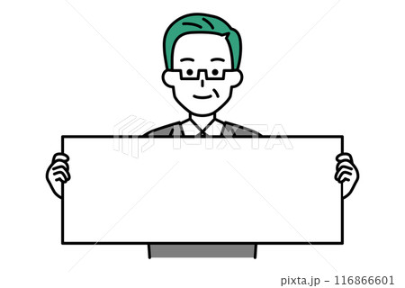 横長のホワイトボードを持っている中年のスーツの男性 横長のホワイトボードを持っている中年のスーツの男性 116866601