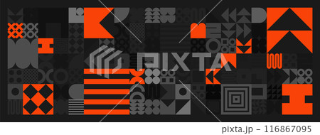 Brutalist geometric shapes, gray and orange symbols. Simple primitive elements and forms. Retro design, trendy contemporary minimalist style. Vector illustration Brutalist geometric shapes, gray and orange symbols. Simple primitive elements and forms. Retro design, trendy contemporary minimalist style. Vector illustration 116867095