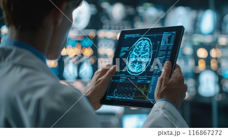 Bio technology by using AI datum machine for CT Scan and analysis. Datum futuristic healthcare concepts. 116867272