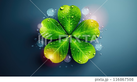 Fresh green four-leaf clover on white background, St. Patricks Day luck. 116867508