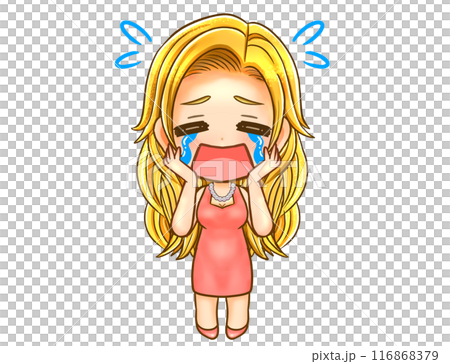 Chibi character illustration of a hostess crying loudly and shedding tears Chibi character illustration of a hostess crying loudly and shedding tears 116868379