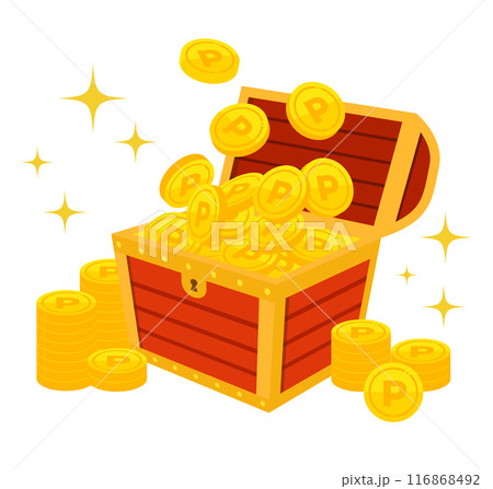 コインのいっぱい入った赤い宝箱のベクターイラスト 116868492