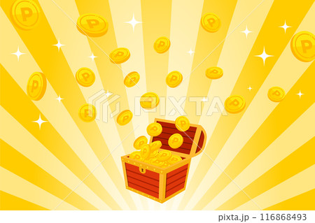 コインの入った赤い宝箱と集中線とキラキラ コインの入った赤い宝箱と集中線とキラキラ 116868493