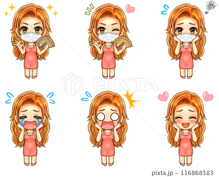 かわいいキャバ嬢のちびキャラ表情イラスト素材セット2 かわいいキャバ嬢のちびキャラ表情イラスト素材セット2 116868583
