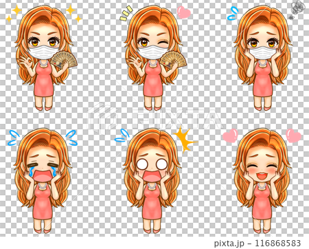 かわいいキャバ嬢のちびキャラ表情イラスト素材セット2 かわいいキャバ嬢のちびキャラ表情イラスト素材セット2 116868583