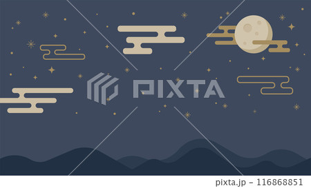 星空と満月と山並みのシンプルな背景イラスト 116868851