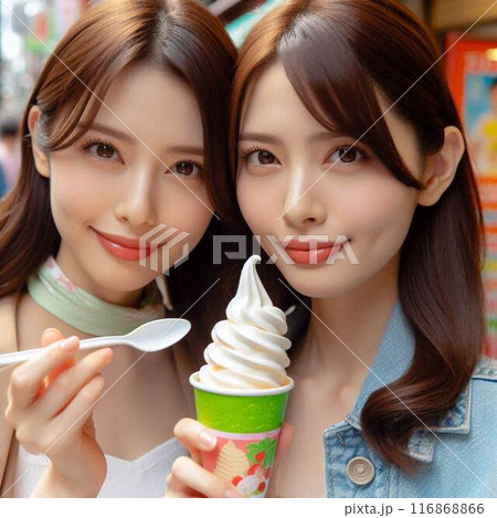 アイスクリームを食べる若い女性⑥ 116868866