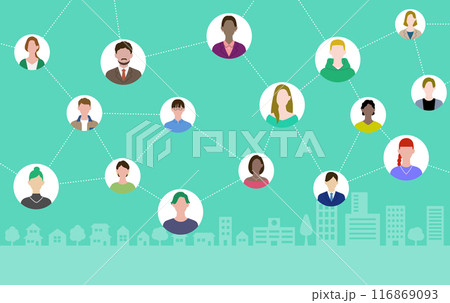 ソーシャルネットワークと街並みによるウェブ背景素材 ソーシャルネットワークと街並みによるウェブ背景素材 116869093