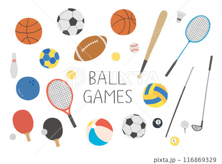 いろんな球技のボールなどの手描きイラスト(カラー/主線なし) いろんな球技のボールなどの手描きイラスト(カラー/主線なし) 116869329