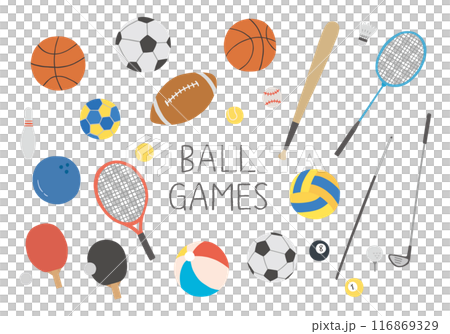 いろんな球技のボールなどの手描きイラスト(カラー/主線なし) いろんな球技のボールなどの手描きイラスト(カラー/主線なし) 116869329