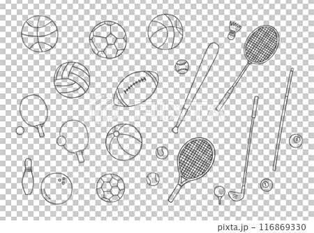 各種球類運動中的球的手繪插圖（單色） 116869330