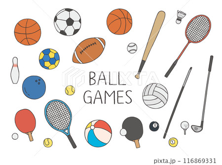 いろんな球技のボールなどの手描きイラスト(カラー) いろんな球技のボールなどの手描きイラスト(カラー) 116869331