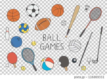 いろんな球技のボールなどの手描きイラスト(カラー) いろんな球技のボールなどの手描きイラスト(カラー) 116869331