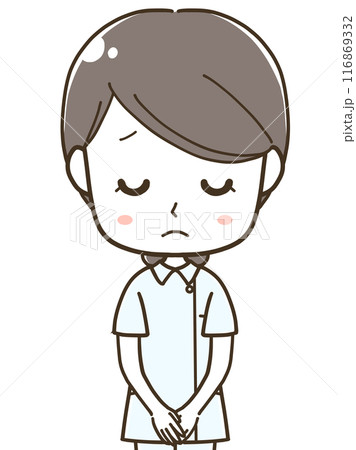 謝罪をする若い女性看護師の上半身イラスト 謝罪をする若い女性看護師の上半身イラスト 116869332