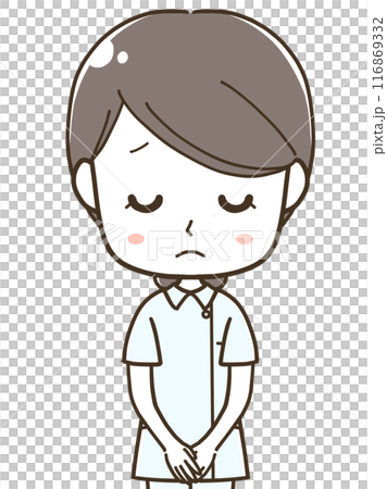 謝罪をする若い女性看護師の上半身イラスト 謝罪をする若い女性看護師の上半身イラスト 116869332