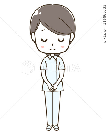 謝罪をする若い女性看護師の全身イラスト 謝罪をする若い女性看護師の全身イラスト 116869333