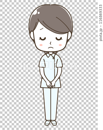 謝罪をする若い女性看護師の全身イラスト 謝罪をする若い女性看護師の全身イラスト 116869333