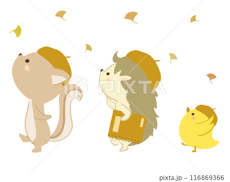 イチョウの中を歩く動物のイラスト 116869366