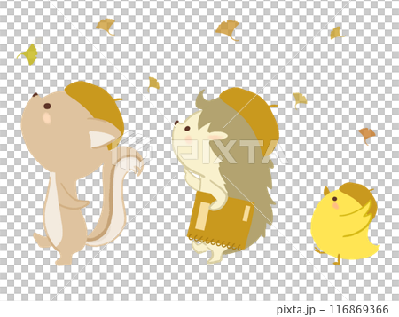 イチョウの中を歩く動物のイラスト 116869366