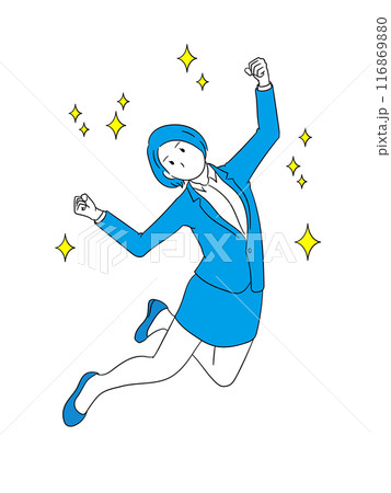 ジャンプしてキラキラしているビジネスパーソン(女性)イラスト素材 ジャンプしてキラキラしているビジネスパーソン(女性)イラスト素材 116869880