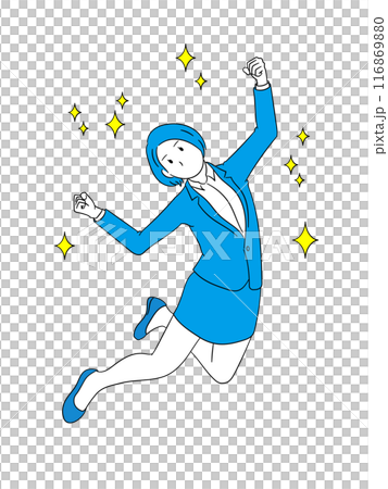 ジャンプしてキラキラしているビジネスパーソン(女性)イラスト素材 ジャンプしてキラキラしているビジネスパーソン(女性)イラスト素材 116869880