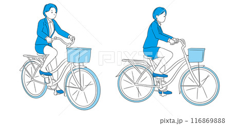 自転車に乗っているビジネスパーソン（女性）イラスト素材 116869888