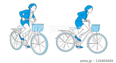 自転車で立ちこぎをしているビジネスパーソン（女性）イラスト素材のイラスト素材 [116869889] - PIXTA