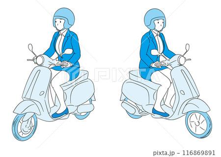 斜めから見たスクーターを運転するビジネスパーソン(女性)イラストの素材 斜めから見たスクーターを運転するビジネスパーソン(女性)イラストの素材 116869891
