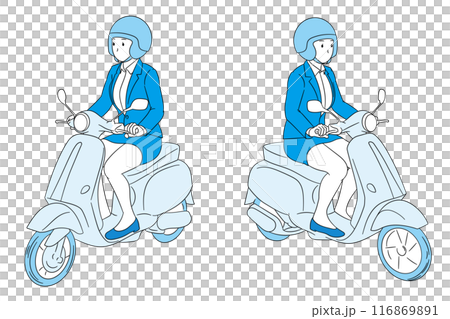 斜めから見たスクーターを運転するビジネスパーソン(女性)イラストの素材 斜めから見たスクーターを運転するビジネスパーソン(女性)イラストの素材 116869891