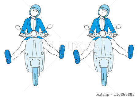 スクーターの運転が制御不能なビジネスパーソン（女性）イラスト素材 116869893