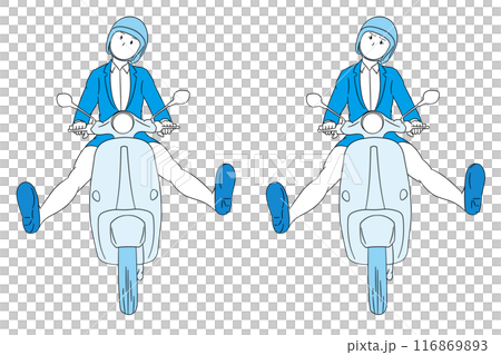 スクーターの運転が制御不能なビジネスパーソン（女性）イラスト素材 116869893