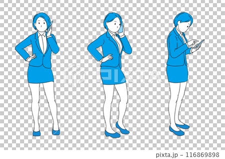 携帯電話で通話中&操作中のビジネスパーソン（女性）イラスト素材 116869898
