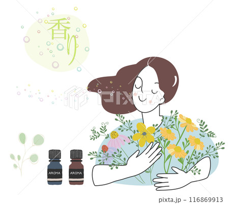 花束を持つ女性・花の香り・アロマ・精油 116869913
