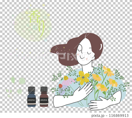 花束を持つ女性・花の香り・アロマ・精油 116869913